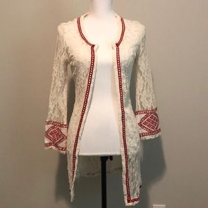 Lace with Red detail kimono